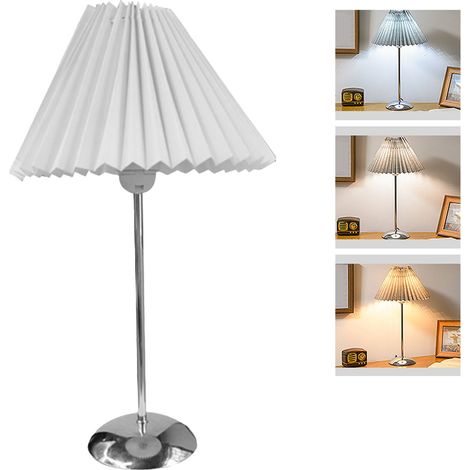 Ortviai Lampe de table en métal et tissu plissé, 3 niveaux d'intensité, blanc – pour chambre, salon ou chevet (1/5)