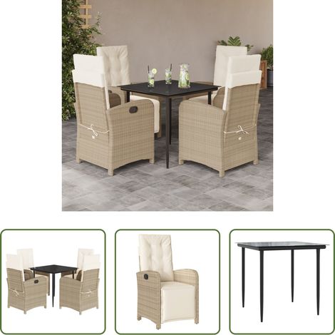 vidaXL Gartenessgruppe -  5-tlg. Garten-Essgruppe mit Kissen Beige Poly Rattan (1/5)