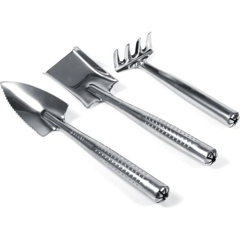 Lot de 3 mini pelles et râteaux en plastique et acier inoxydable, outil de jardinage, jouet de jardinage (acier inoxydable) (1/4)