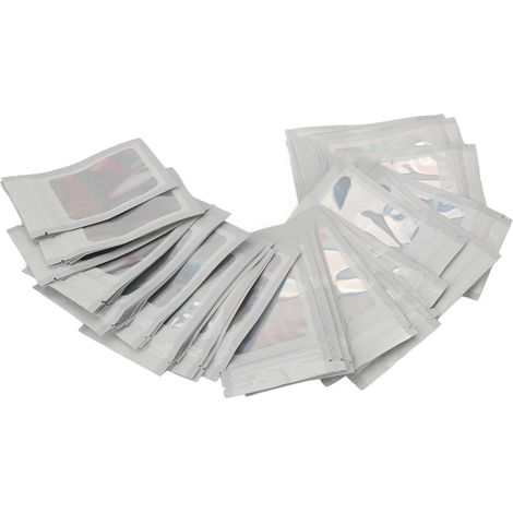 Lot de 100 sachets refermables anti-odeurs holographiques avec fenêtre transparente pour gloss à lèvres blanc (1/5)