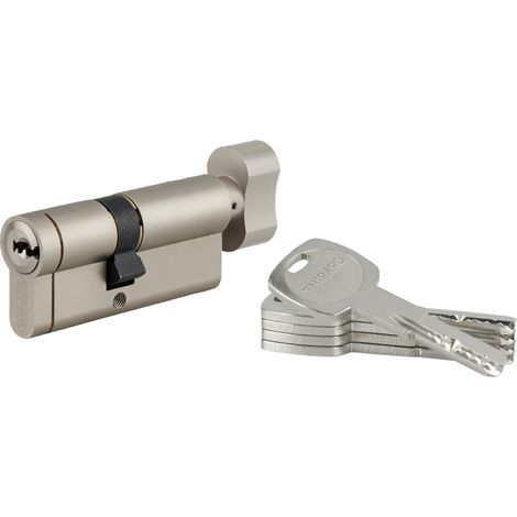 Thirard – Cylindre de serrure à bouton débrayable 40Bx30mm – 5 clés – Nickelé – Pour portes en bois dur – Protection renforcée