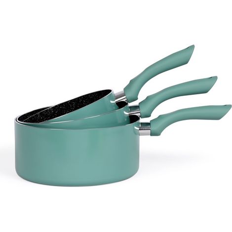 LIVOO MEN125VS set de 3 casseroles aspect pierre coloris Vert diamètres 16 - 18 - 20 cm en aluminium (1/5)