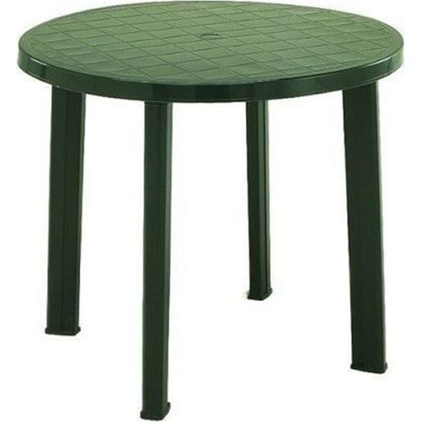 TrAdE Shop Traesio - Tavolo Da Giardino Rotondo Verde In Plastica ø 90 Cm Resistente Arredo Esterno 019733 - (1/2)
