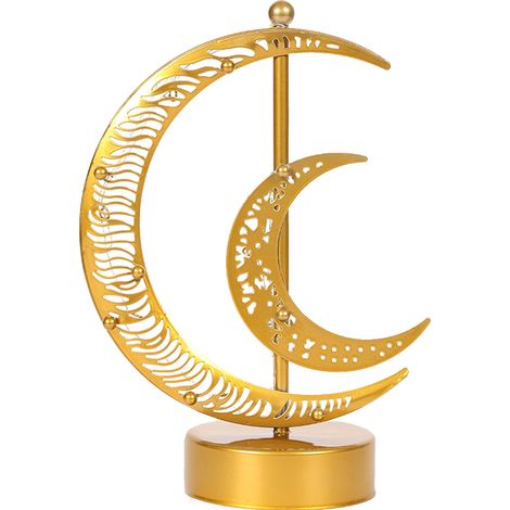 Lampe Lune et Étoiles LED, Décoration Fête, Ornement Lumineux pour Pièce, Cadeau Veilleuse, Modèle Double Lune (Piles AA Requises)-KZQ (1/2)