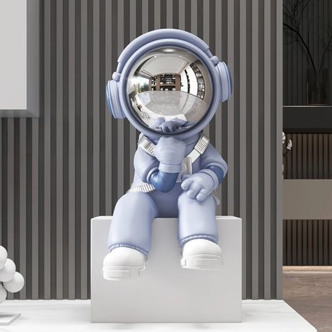 (Bleu avec socle) Figurine Mini Astronaute Sculpture Art Créatif d'Intérieur (1/4)