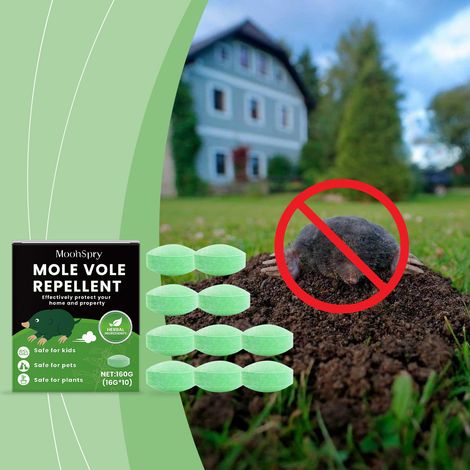 Maulwurfabwehrtabletten für den Garten – Duftendes Abwehrmittel zur Reduzierung von Maulwurfsbelästigung – 10 Tabletten + 3 Netzbeutel -- DE (1/5)