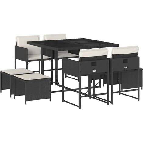 Maison Exclusive - 9-tlg. Garten-Essgruppe mit Kissen Schwarz Pol