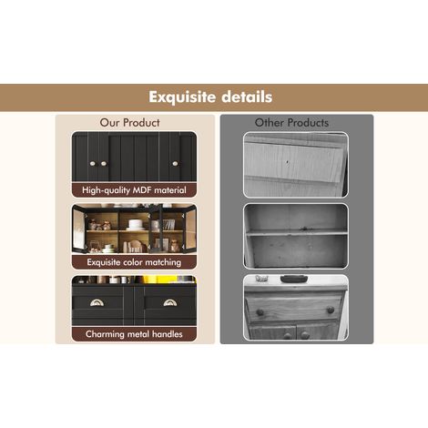 Armoire de cuisine (taille : 140×40×175 cm). Grande armoire à caisse pour la cuisine. Armoire vitrine. Armoire à buffets avec des étagères réglables. Meuble de rangement avec lumière LED (1/5)