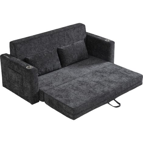 Divano letto 2 posti pieghevole in ciniglia con 2 cuscini e porta USB MODENUIT (1/5)