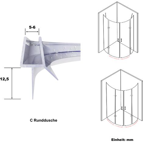 Duschdichtung gebogen für Viertelkreis -und Rundduschen unten Glasstärke 5 mm 6 mm Länge 60 cm (1/5)