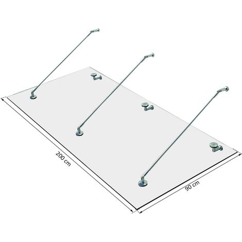 Auvent de porte vitrée HOMCOM, verre trempé (ESG), acier inoxydable, verre clair, 200 x 90 cm (1/5)