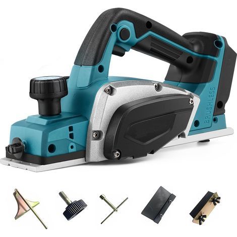 Planeuse sans fil compatible avec la batterie Makita 18V, 3200r / min Planeuse électrique à bois portative, profondeur réglable 0-2MM (sans batterie) (1/5)