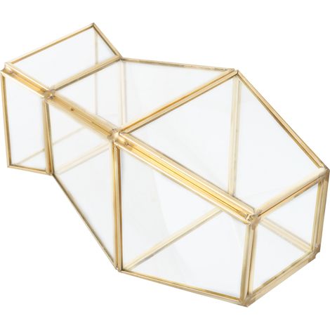 Vase en Verre Géométrique avec Incrustation de Bande Cuivrée pour Plantes Décoration Intérieure