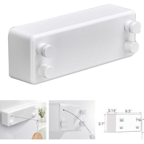 Coocheer – Étendoir à linge rétractable 4,2 m – 2 cordes inox – Fixation murale sans perçage – Pour intérieur et extérieur – Blanc (1/5)