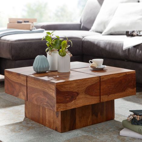 Table basse carrée 57,5x30 cm en bois de sheesham massif marron (1/5)