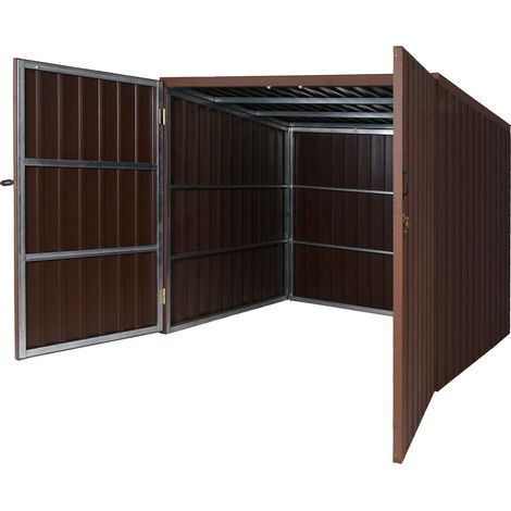 Copribidoni box spazzatura rifiuti HHG-067, cassonetti bidoni 660-1100L, metallo WPC 172x213x160cm, marrone