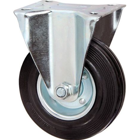 RUOTA IN GOMMA NERA NUCLEO SUPPORTO ZINCATO RUOTE GIREVOLI FISSE FRENO CARRELLI - RUOTA FISSA Ø100 (1/4)