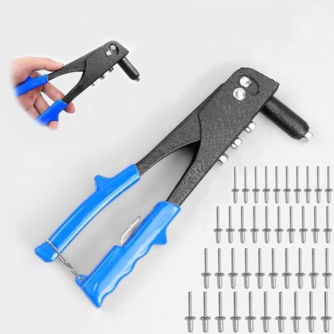 Easy to carry and use rivet gun, manual rivet gun, rivet nut, steel handle, 40 metal rivets, labor-saving, 4 replaceable nozzles (1/5)