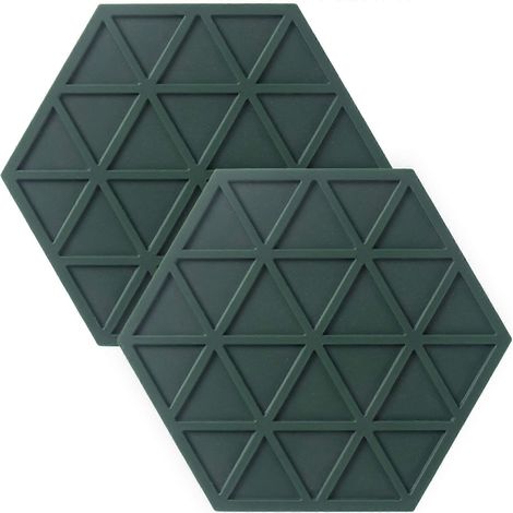 Protection de comptoir en silicone non toxique, forme hexagonale, compatible lave-vaisselle, vert foncé, idéale pour la cuisine et les bars. (1/5)