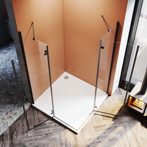 SONNI Duschkabine Eckeinstieg Falttür 100x100x195cm Duschabtrennung 6mm NANO ESG- Sicherheitsglas Schwarzer Aluminiumrahmen (1/5)