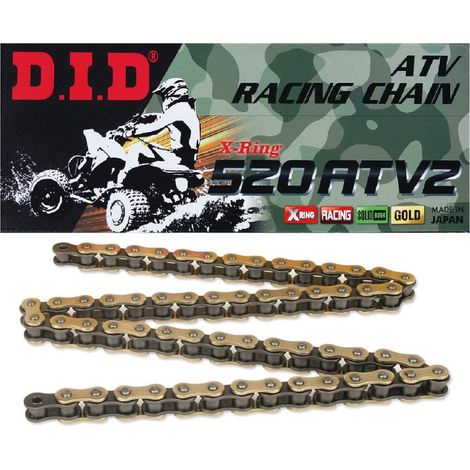 Chaîne dorée DID 520ATV2G&B-96 (96 maillons) avec anneau en X (ouvert + clip) - Remplace la chaîne 520ATV