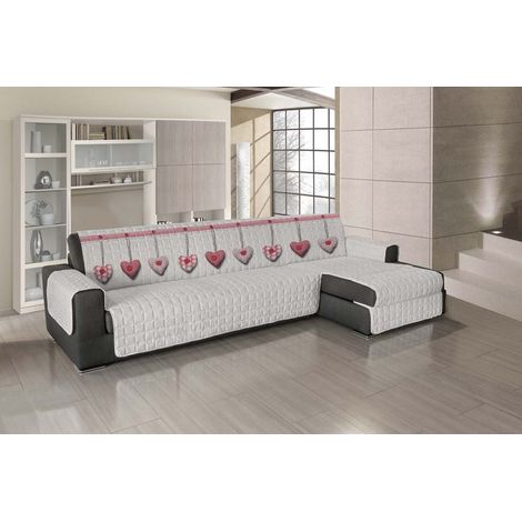 Copridivano Universale Con Penisola Trapuntato Made in Italy Antiscivolo Copri Seduta Protegge da Cani e Gatti Salva Divano Idrorepellente Cuori rosso - 190 cm