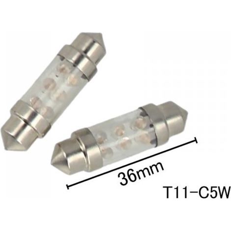 Coppia 2 Lampade Led T11 C5W Siluro 36mm Con 6 Led F3 Colore Giallo Yellow 12V 0,2W