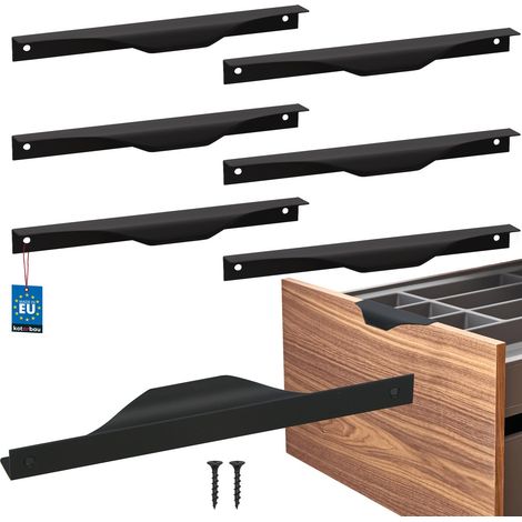 KOTARBAU® Modern Edge Möbelgriffe, Aluminium, Mattschwarz, 192/212 mm, 6er-Set