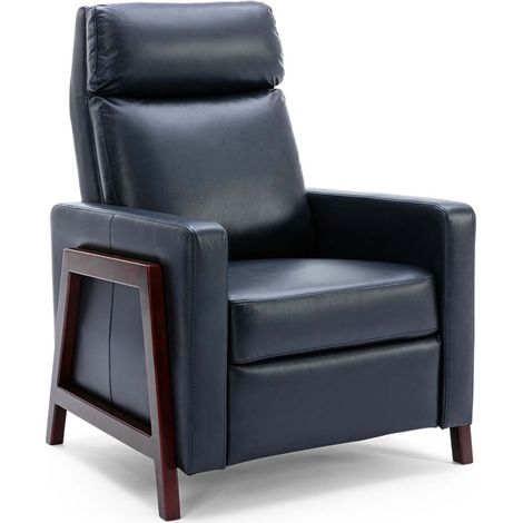 RILEY PUSH BACK SOFT AIR LEATHER MODERN RECLINING ARMCHAIR ACCENT HOME CENEMA RECLINER CHAIR BLUE