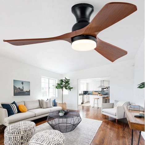 Ventilateur de plafond lumineux 105 cm en métal et ABS noir, silencieux, pour chambre FloraGrace (1/5)