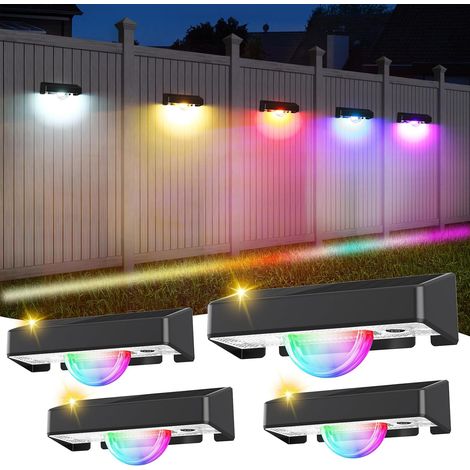 Applique Murale Exterieur Solaire Blanc Chaud Lot de 4, Lampe Solaire Exterieur avec Effet Lumineux à 360°, Solar Wall Lights, Eclairage Exterieur Solaire Pour Mur Terrasse Escalier Clôture
