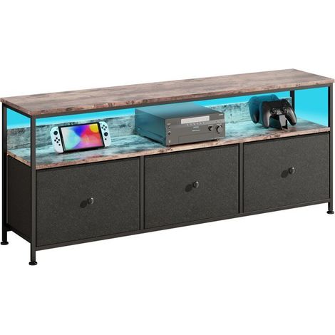Mobile TV LED - Stile retrò - PU - Pannelli di particelle - 3 cassetti 1 ripiano - Mobile di stoccaggio - 108x29x57 cm - Nero