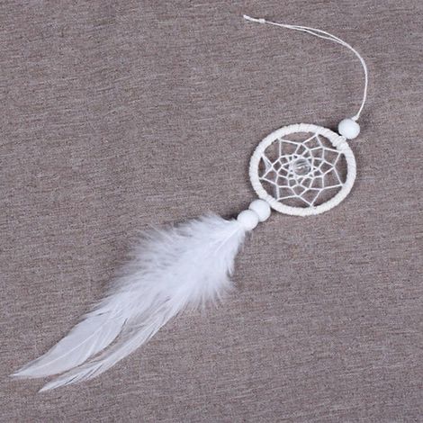 Attrape-rêves pour voiture, mini carillon éolien blanc pur avec plumes, décoration murale, attrape-rêves avec plumes, décoration intérieure, décoration de voiture (1/5)