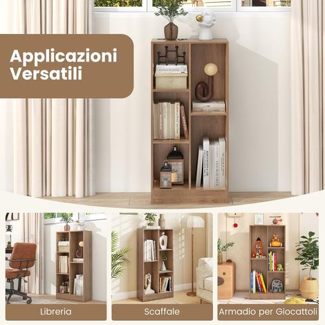 COSTWAY Libreria a 5 Cubi, Organizzatore di Stoccaggio Autoportante a 3 Livelli con 2 Kit Antiribaltamento, Mensola in Legno per Soggiorno Camera da Letto Ufficio, 50x24x104 cm (Naturale) (1/5)