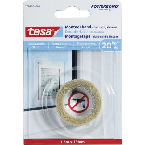 TESA Double-face de fixation - Pour verre et surfaces transparentes - Charge supportée : 20 Kg / m (1/3)