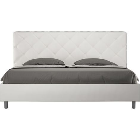 Lit matelassé 180x200 cm simili cuir blanc Paryse - Option Avec sommier et sans coffre (1/5)
