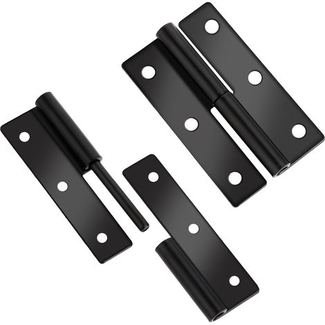 Juego de 2 bisagras de puerta redondeadas, color negro mate, 6,3 cm, acero inoxidable, desmontables, inoxidables, silenciosas, robustas (bisagra izquierda)