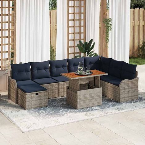 vidaXL Set Divano da Giardino 9 pz Grigio polyrattan (1/5)