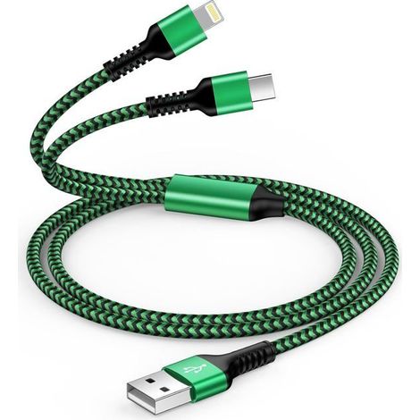Cable Multi Chargeur 2 en 1,Cable USB Multi Embout [1.2M] Multiple Câble Telephone Portable Nylon avec USB Type C Couleur:Vert (1/5)