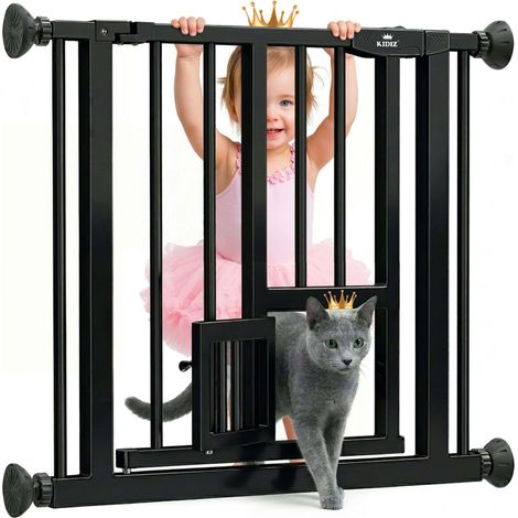 KIDIZ® puerta de seguridad barrera puerta de escalera puerta para niños con puerta para perros y gatos mascotas sin taladrar extensible combinable negro / 88 - 101 cm