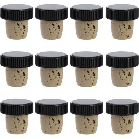 Set mit 12 Korken für Wein , Spirituosen , Öl oder Essigflaschen, aus Naturkork/Kunststoff, hellbraun/schwarz (1/5)
