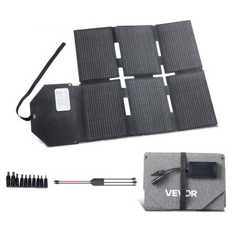 Placa Solar Plegable 60W, Panel Solar Monocristalino Portátil con Puertos MC4 USB-A Tipo-C DC, Alta Eficiencia 24%, IP65 Impermeable, Suministro para Autocaravanas Acampada Estación de Energía (1/5)