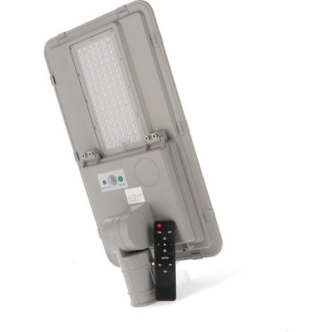 IluminaShop - Farola Solar de LED para Alumbrado Publico 100W IP65 Chip Sanan con Sensor Crepuscular / Movimiento con Control Remoto  Blanco Frio 6000K (1/5)