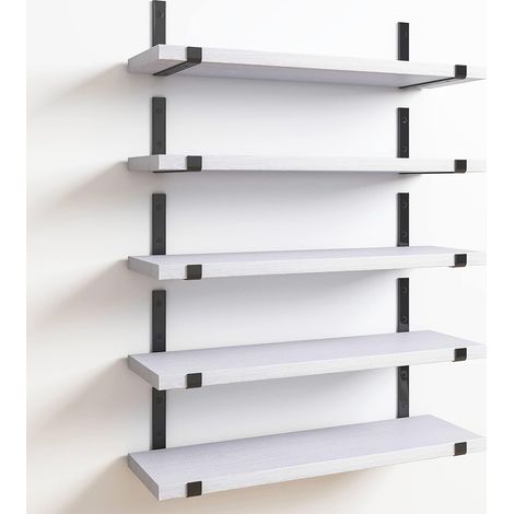 Set 5 Mensole da Parete 40x12x1,5 cm Scaffali da Muro con Staffe in Metallo Bianco (1/4)