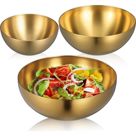 Lot De 3 Saladiers En Acier Inoxydable Doré Bol À Salade Acier 25 Cm Bols Profonds Pour Fruits Collations Et Desserts Bol De Service Domestique Pour Cuisine Maison Bar Hôtel Restaurant (1/5)