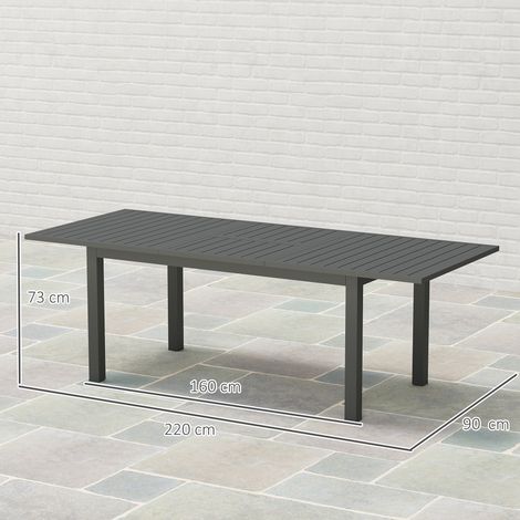 Table de jardin aluminium gris 160/220x90cm extensible,étanche antidérapante,pour 6-8 personnes,adapté camping,balcon et patio.