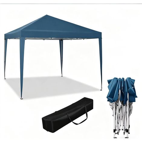 Faltpavillon 3x3 m blau mit Eisenrahmen und Tragetasche (1/5)