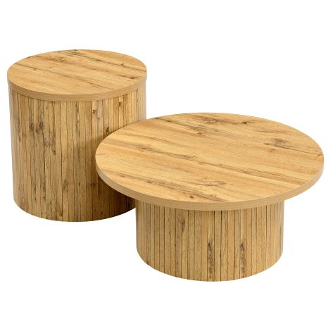 SOGES Table basse, table ronde double, table d'appoint avec plateaux en bois naturel. Table de salon multifonctionnelle,Naturel (1/5)