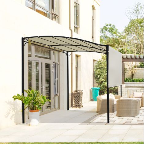 Pérgola de jardín de acero color crema con techo abatible y montaje a pared, 300 x 250 cm (1/5)