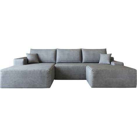 Divano angolare modulare a L 270 cm grigio, velluto a coste, seduta profonda, senza montaggio (1/5)